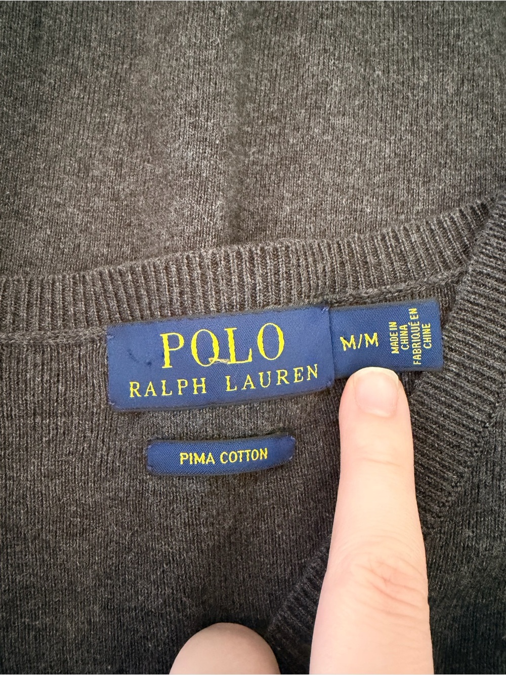 Ralph Lauren Charcoal V-Neck Pima Cotton Sweater with Green Pony - Picture 3 of 4